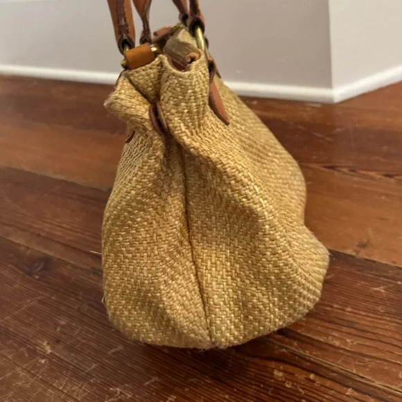 J.Crew Berkeley Small Shoulder Top Handle Straw Leather Bag Beige - Picture 5 of 12